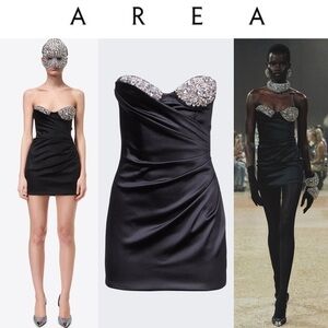 AREA EMBROIDERED CRYSTAL CUP DRAPED MINI BLACK DRESS sz 2 NWT